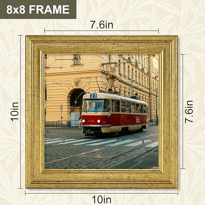 Vittanly 8x8 Picture Frame Set of 4, Vintage Photo Frame for Wall or Tabletop, Display 8x8 Pictures, Rustic Farmhouse Home Decor, Gold