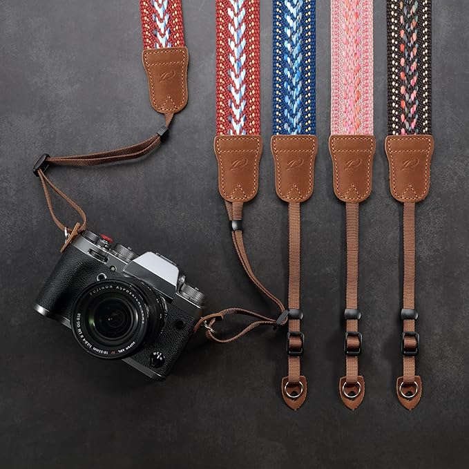 Padwa Lifestyle Speed Blue Camera Strap - 1.5" Soft Cotton Rope Weave Crazy Horse Cowhide Head Camera Straps for Photographers and All Cameras,Cute Adjustable Vintage Woven Strap for Adults & Kids