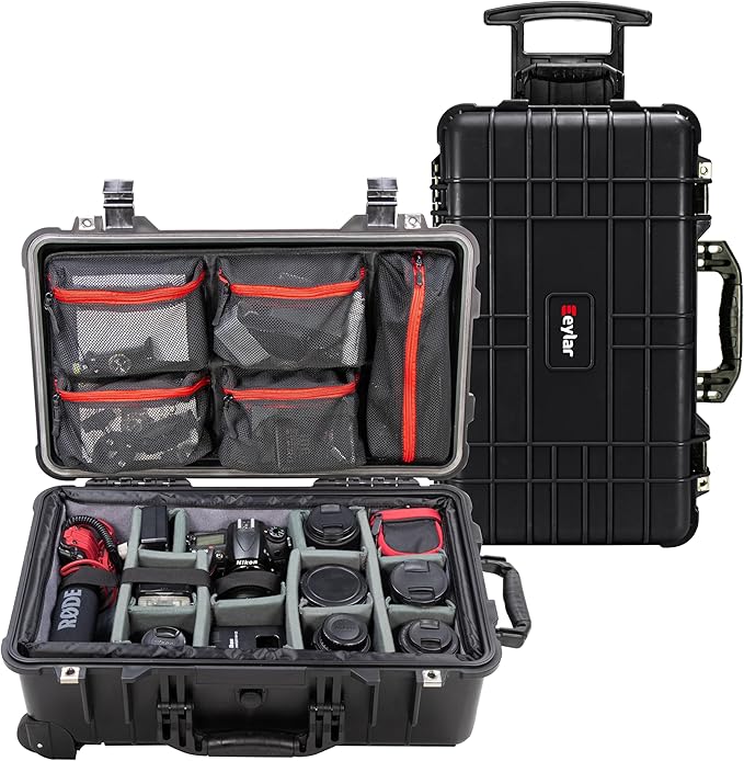 Eylar 22" Rolling Carry-On Travel Hard Camera Case with Adjustable Padded Divider & Lid Organizer, Waterproof, Shockproof For Equipment, Drones And Cameras, TSA Standard