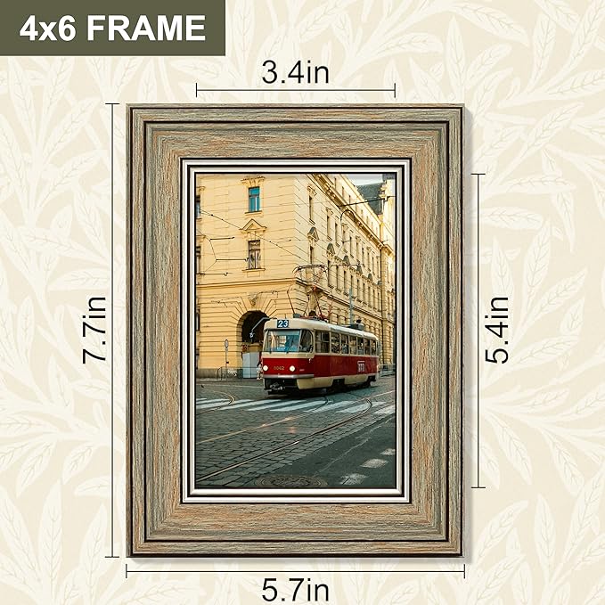 Vittanly 4x6 Picture Frame Set of 4, Vintage Photo Frame for Wall or Tabletop, Display 4x6 Pictures, Rustic Farmhouse Home Decor, Vintage Green