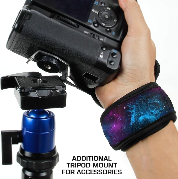 USA Gear DualGRIP Professional Grip Camera Hand Strap with Neoprene Design and Metal Plate - Compatible with Canon, Fujifilm, Nikon, Sony, and more DSLR, Mirrorless, Point & Shoot Cameras (Galaxy)