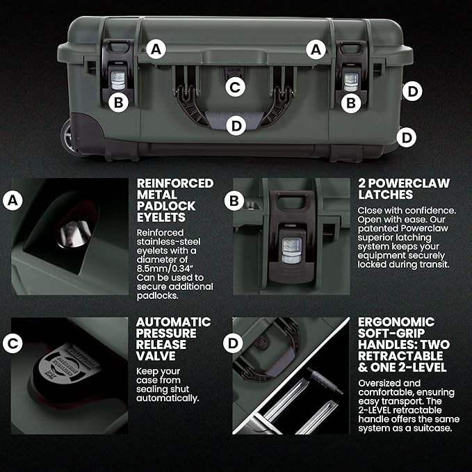 NANUK 935 Hard Case – Waterproof Equipment Case with Wheels, 22” x 14” x 9” – Dustproof and Impact Resistant, Airline Carry-On Approved – Olive