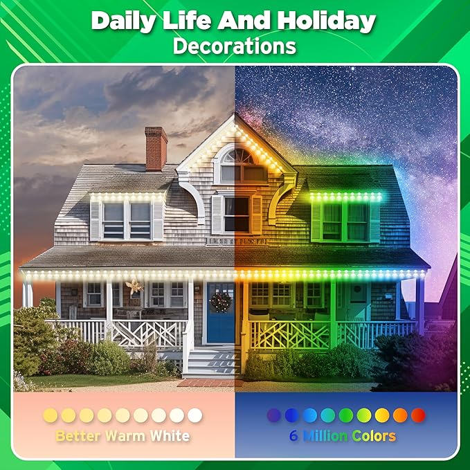 RGB Permanent Outdoor lights, 300FT Smart LED Eaves Lights with APP/Remote Control, IP67 Waterproof Outdoor Lights for House - Ideal for Christmas, Halloween, Party, Garden, Patio Home Decoration