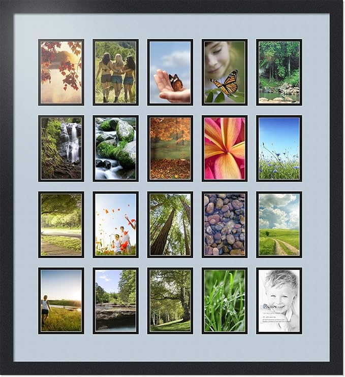 ArtToFrames Collage Photo Frame Double Mat with 20-4x6 Openings with Satin Black Frame and Baby Blue mat.