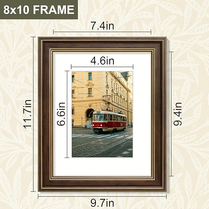 Vittanly 8x10 Picture Frame Set of 4, Vintage Photo Frame for Wall or Tabletop, Display 5x7 Pictures with Mat or 8x10 without Mat, Rustic Farmhouse Home Decor, Brown