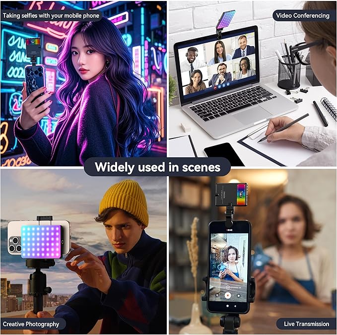 ENEGON RGB Selfie Light, 360° Full Color RGB Video Light with 24 Effects, 78 LED 2000mAh Rechargeable CRI 95+ and 2500K-9000K CCT, Portable Clip on Light for Phone/Tablet/Laptop/Streaming