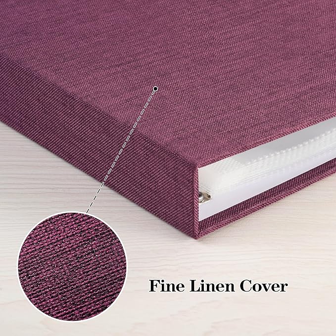 Mublalbum 12x12 Inch Large 3 Ring DIY Scrapbook Photo Album with 20 Plastic Sleeves 40 Pages Linen Cover Folder Binder for Baby Travel Wedding Anniversary and DIY Projects (Purple)