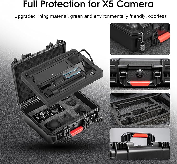 Hard Case for Insta360 X5 Bundle Double Layers Large Capacity Organizer IP67 Travel Hard Carrying Case for Insta 360 X5 114cm Invisible Selfie Stick Accessories