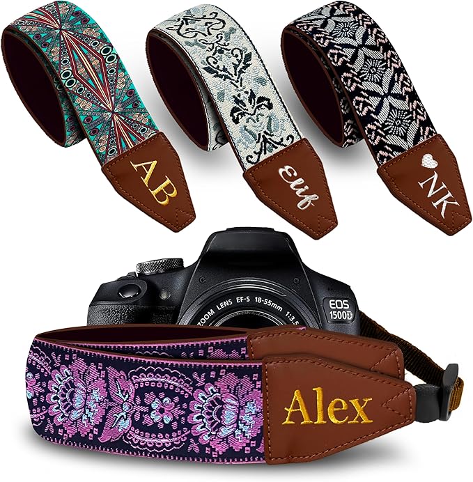 Art Tribute Camera Strap for All DSLR and Mirrorless Cameras. Add Your Name Or Initials Make It a Personalized Gift