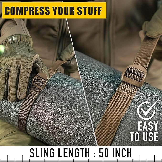 M-Tac Pack of 2X Utility Strap for Backpack Tactical Lashing for MOLLE Gear Plastic Buckle (Coyote, 50 inches)