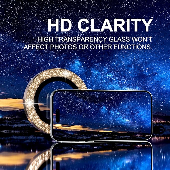 Choiche Compatible for iPhone 17 Pro/iPhone 17 Pro Max Camera Lens Protector Bling, 9H Tempered Glass Camera Cover Screen Protector Metal Ring Decoration Accessories (Glitter-Gold)
