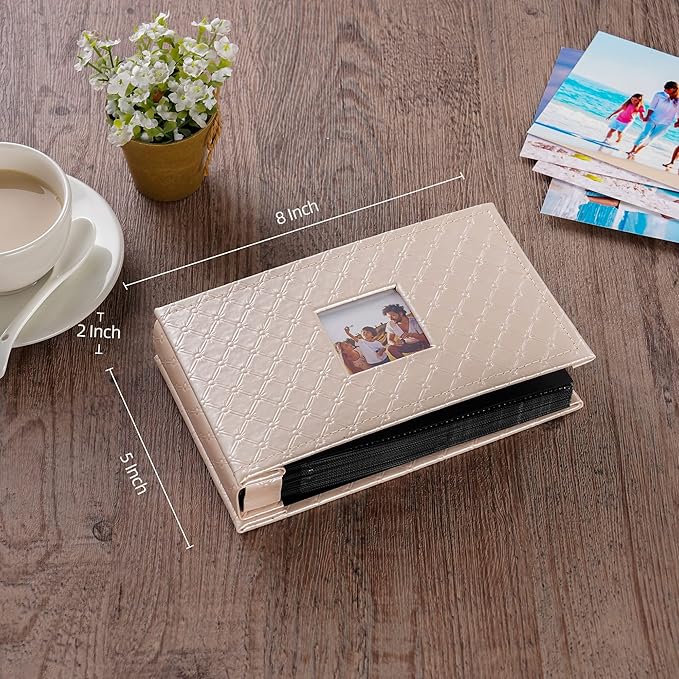 Mublalbum Small Photo Album 4x6 100 Photos Leather Cover Picture Book with Horizontal Pockets for Baby Wedding Anniversary and Family (Pink)