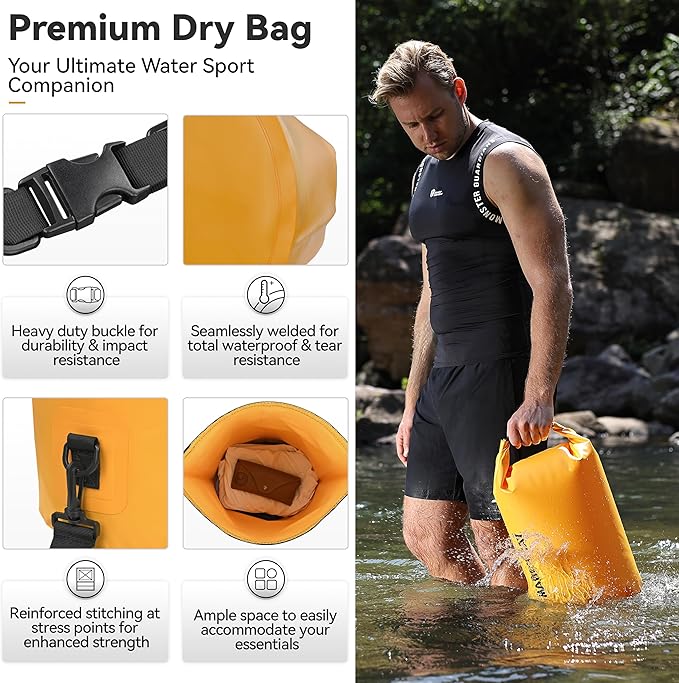 MARCHWAY Floating Waterproof Dry Bag Backpack 5L/10L/20L/30L/40L, Roll Top Sack Keeps Gear Dry for Kayaking, Rafting, Boating, Swimming, Camping, Hiking, Beach, Fishing