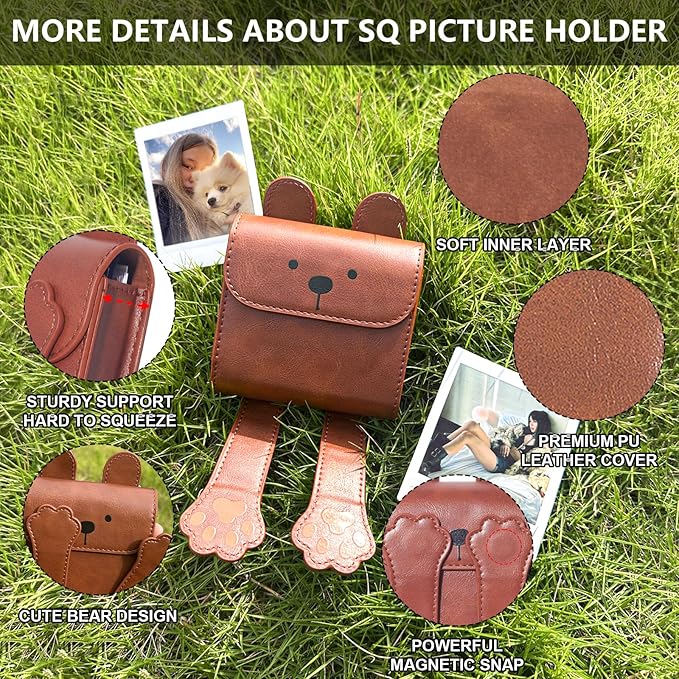 WOGOZAN Square Album for Fujifilm Instax Square/SQ1/SQ40/SQ6/SQ10/SQ20/SP-3 Instant Camera 2.9x3.4 Inch Films for Instax Square Film, SQ Photo Pouch Bag with PU Leather Material (Brown Bear)