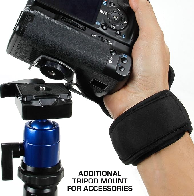 USA GEAR DualGRIP Professional Grip Camera Wrist Hand Strap with Neoprene Design and Metal Plate - Compatible with Canon, Fujifilm, Nikon, Sony, and more DSLR, Mirrorless, Point & Shoot Camera (Black)