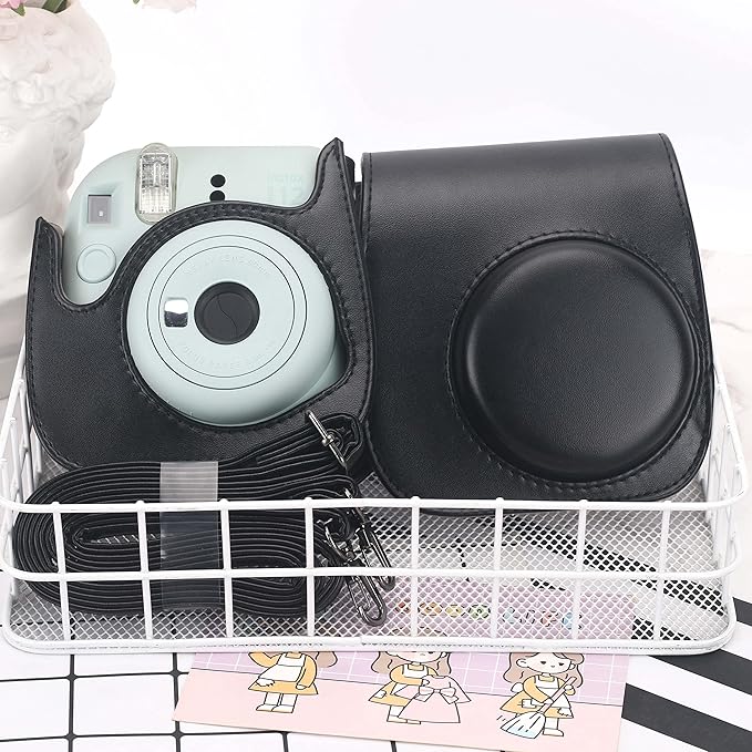 Frankmate Protective Case Compatible with Fujifilm Instax Mini 12 11 9 8 Instant Film Camera with Pocket and Adjustable Strap (Black)