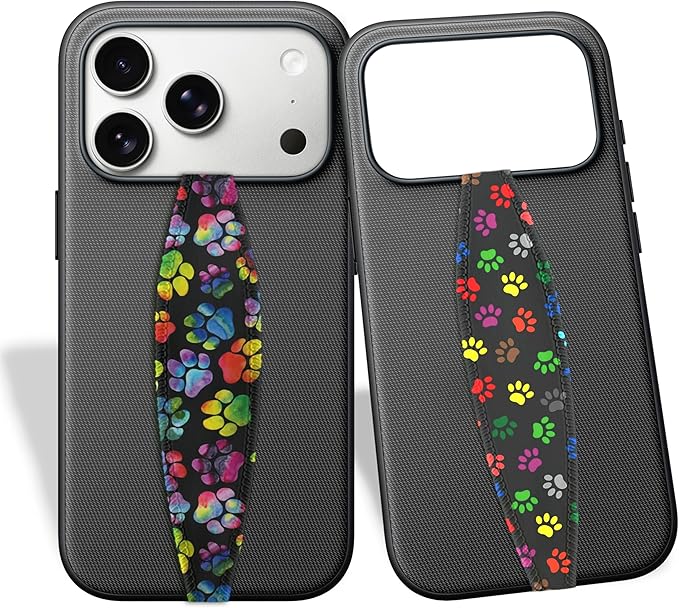 Switchbands Phone Grip Strap - Pack of 2 Reversible Finger Holder for Phone Back, Customizable Anti-Slip Design, Wireless Charging Compatible Detachable Holder for iPhone - Color & Psychedelic Dog Paw