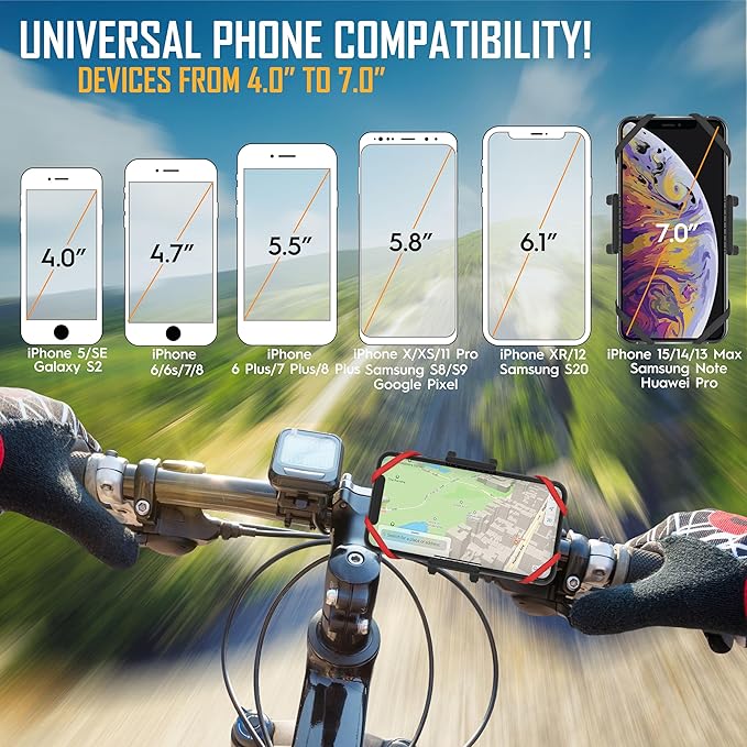 TruActive Premium Bike Phone Mount Holder for Kids and Teens | Universal Cell Phone Mount for 4"-7" Phones | Includes 6 Reusable Color Bands | Tool-Free Handlebar Mount Install for Boys & Girls Bikes