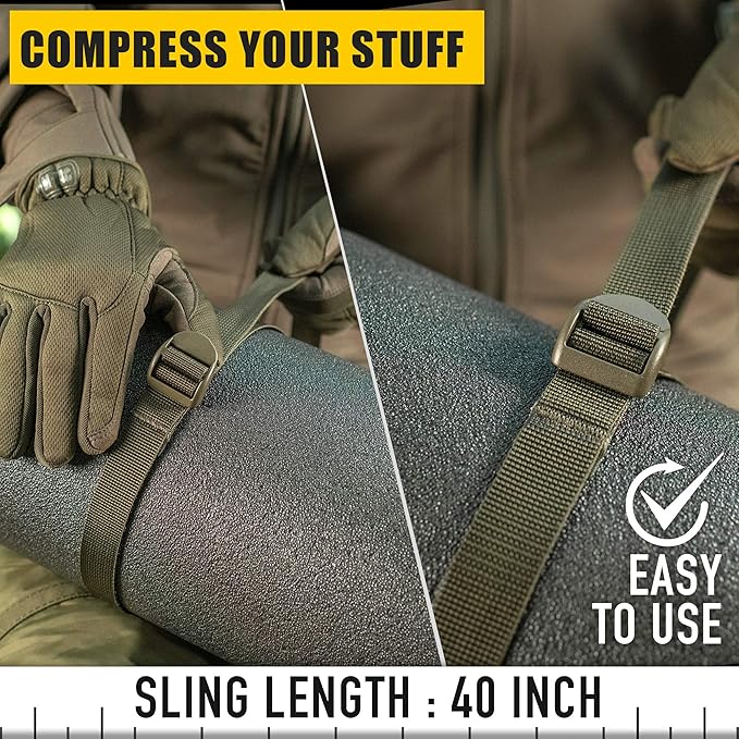 M-Tac Pack of 2X Utility Strap for Backpack Tactical Lashing for MOLLE Gear Plastic Buckle (Olive, 40 inches)