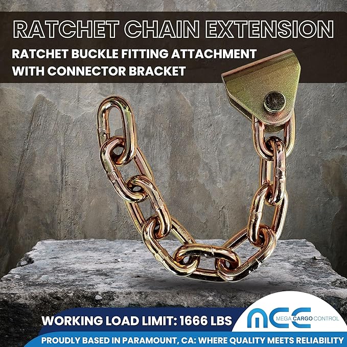 Mega Cargo Control 4 Pack 12" Chain Extension with Connector Bracket for Ratchet Buckle | Car Hauler, Trailer, Tow Truck (WLL: 1,666)