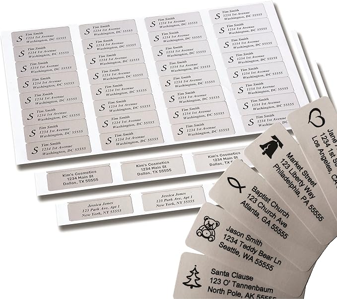 Return Address Labels - 250 Personalized Labels on Sheets (Silver)