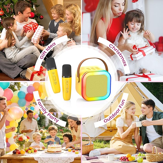 Karaoke Machine for Kids Adults, Portable Bluetooth Speaker with 2 Wireless Karaoke Microphones, 2026 TOP Birthday for Girls 3,4,5,6,8+Year Old Toddler Toys Karaoke Player(Yellow)