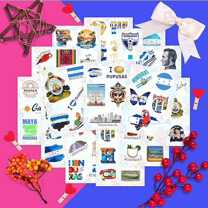 BulbaCraft 100Pcs Honduras Stickers for Water Bottle and Laptop - Honduras Party Favors & Decorations, Waterproof Vinyl Decals, Flag and Culture Stickers, Gifts for Women & Men