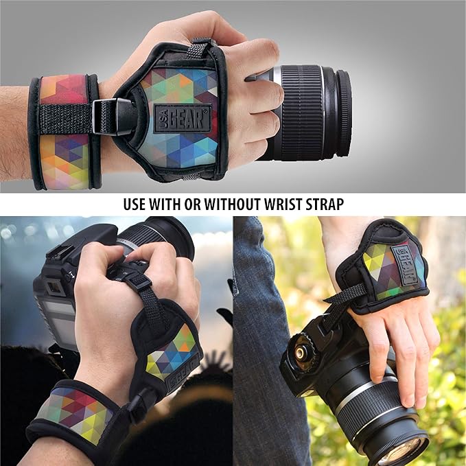 USA Gear Professional Grip Camera Wrist Hand Strap with Geometric Neoprene Design and Metal Plate - Compatible with Canon, Fujifilm, Nikon, Sony and more DSLR, Mirrorless, Point & Shoot Cameras