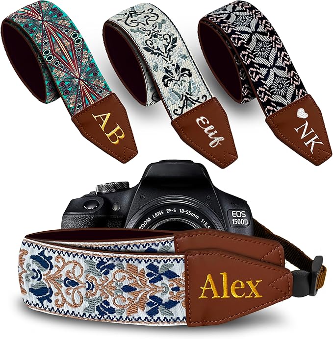 Art Tribute Camera Strap for All DSLR and Mirrorless Cameras. Add Your Name Or Initials Make It a Personalized Gift