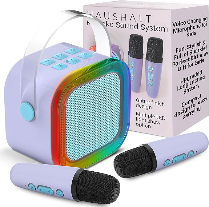Mini Karaoke Machine for Kids Adults Teen with 2 Wireless Microphones, Gifts for Girl, Toys for Girls 6-8, Small Portable Bluetooth Speaker, Microphone, Car Singing Mic, Kareoke, Toddler Gift