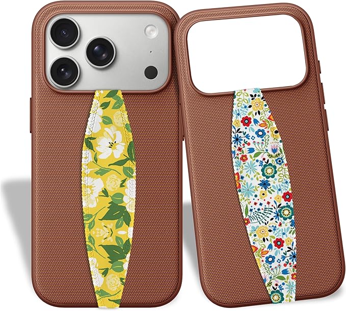 Switchbands Universal Phone Grip Strap Pack of 2, Wireless Charging Compatible, Reversible & Customizable Slim Phone Grip Holder for iPhone, Samsung & Other Phone Cases - Yellow & Colorful Wallpaper