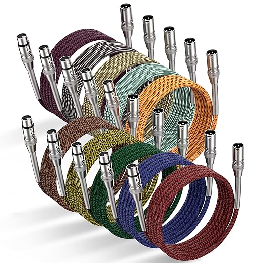 XLR Cable 25ft 10Pack, Multi-Color Heavy Duty Nylon Braided XLR Male to Female, Microphone Cable 3 Pin Balanced XLR Cable Compatible with Speakers, Microphones, Stage Lighting and More