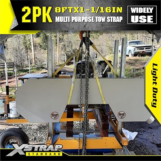 XSTRAP STANDARD 2PK 1''x 8FT Lift Sling Web Strap/Wear Guard End, Heavy Duty Flat Eye Lifting Sling with 2 Reinforced Loops for Tree Saver Lifting Furniture Appliances Machine