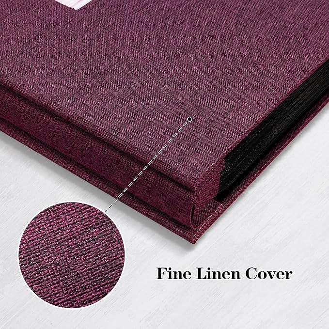 Mublalbum Small Photo Album 4x6 200 Photos Linen Cover Picture Book with Horizontal Pockets for Wedding Family Anniversary and Baby (Purple)