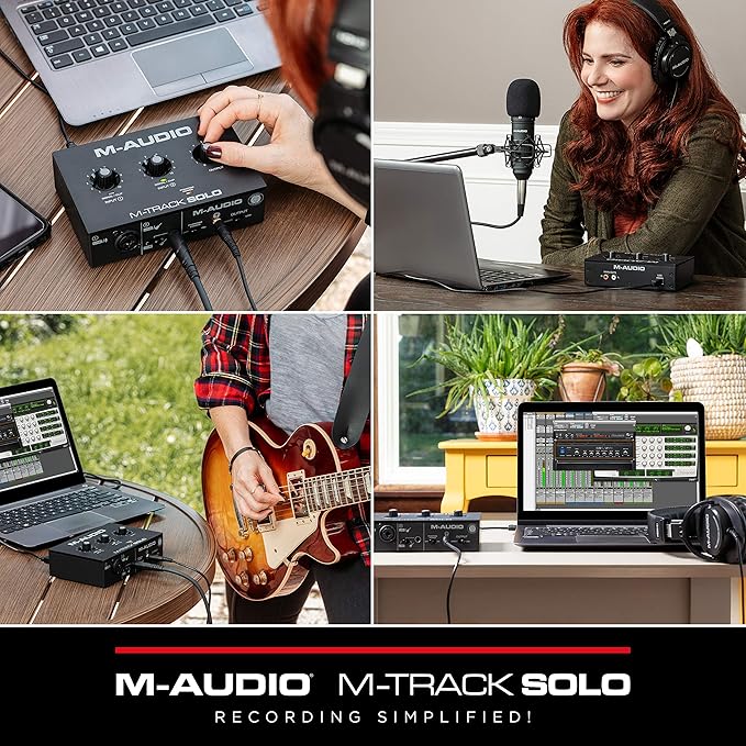 M-AUDIO M-Track Solo USB Audio Interface for Recording, Streaming and Podcasting with XLR, Line and DI Inputs, Plus a Software Suite Included