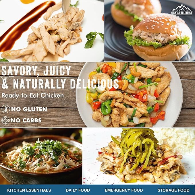 MOUNTAIN ESSENTIALS Fully Cooked Canned Chicken 28 Oz – White Meat for Daily Meals, Camping & Emergency Food – Great for Snack, Lunch, Dinner Recipes – 5-Year Shelf Life – Made in USA – Pack of 1