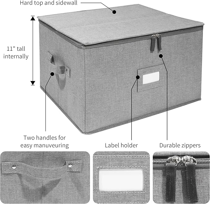 popoly Stemware Storage Cases, Wine Glass Storage Box Containers with Dividers, Stackable China Storage Containers for 12 Wine Glasses, Drinkware, Glassware or Crystal (Light Grey)