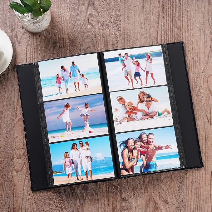 Mublalbum Small Photo Album 4x6 300 Photos Leather Cover Picture Book with Horizontal Pockets for Baby Wedding Anniversary and Family (Brown)