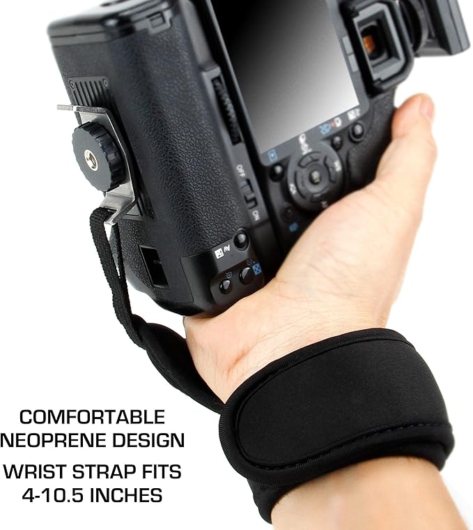 USA GEAR DualGRIP Professional Grip Camera Wrist Hand Strap with Neoprene Design and Metal Plate - Compatible with Canon, Fujifilm, Nikon, Sony, and more DSLR, Mirrorless, Point & Shoot Camera (Black)