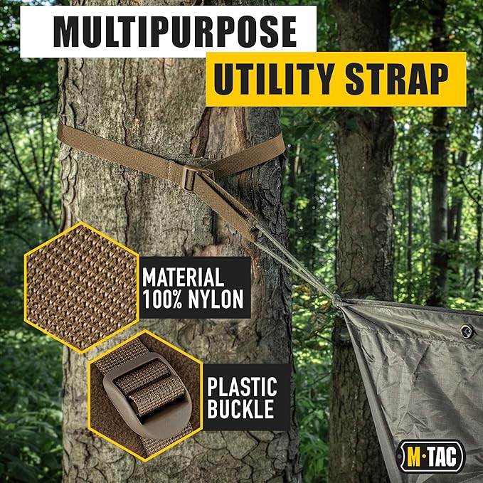 M-Tac Pack of 2X Utility Strap for Backpack Tactical Lashing for MOLLE Gear Plastic Buckle (Coyote, 50 inches)
