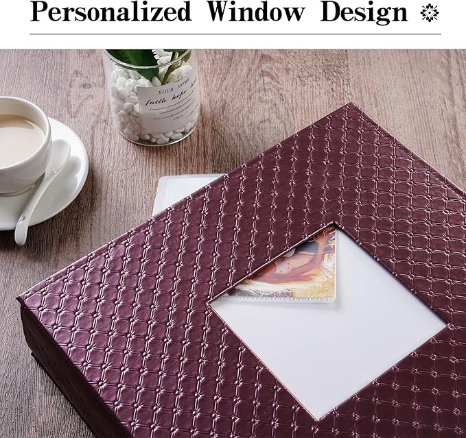 Mublalbum Small Photo Album 4x6 200 Photos Leather Cover Picture Book with Horizontal Pockets for Baby Wedding Anniversary and Family (Wine Red)
