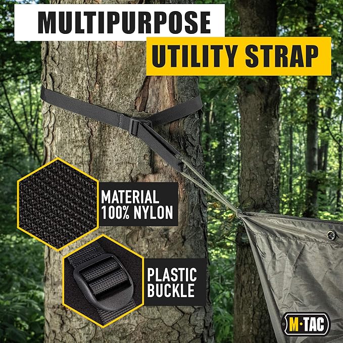 M-Tac Pack of 2X Utility Strap for Backpack Tactical Lashing for MOLLE Gear Plastic Buckle (Black, 50 inches)