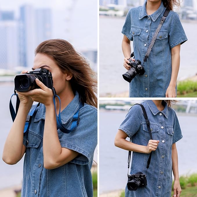 Mirrorless Camera Neck Strap with Quick Release Buckles, Adjustable Shoulder Sling Strap for Sony A7C II A7 IV III A7R V IV ZV1 ZV-E10 Canon EOS R100 R50 M50 M6 Nikon Z30 Z50 Z6 Z7 II & More (Blue)