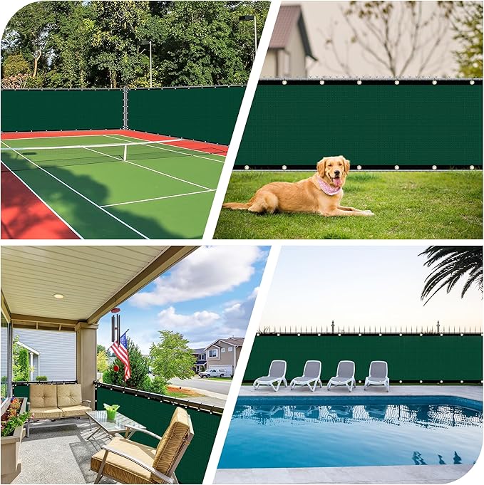 iCover 4x12ft Fence Privacy Screen, Heavy Duty Fencing Panels Screens, Outdoor Shade Cloth Mesh Barrier, Reinforced Bindings and Brass Grommets, Cable Zip Ties Included, Green