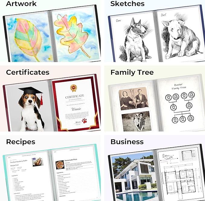 Dunwell Presentation Binder 24-Pocket, Displays 48 Pages, 8.5x11 Portfolio Binder with Plastic Sleeves, Storage and Organizer for Documents, Certificates, Projects, Photos (3 Pack, Aqua)