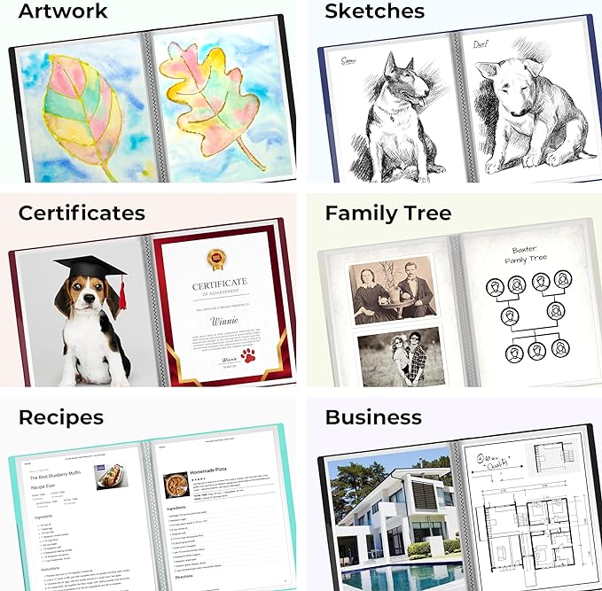 Dunwell Presentation Binder 60-Pocket, Displays 120 Pages, 8.5x11 Portfolio Binder with Plastic Sleeves, Storage and Organizer for Documents, Photos, Kids Artwork, Projects, Recipes (Ivory)