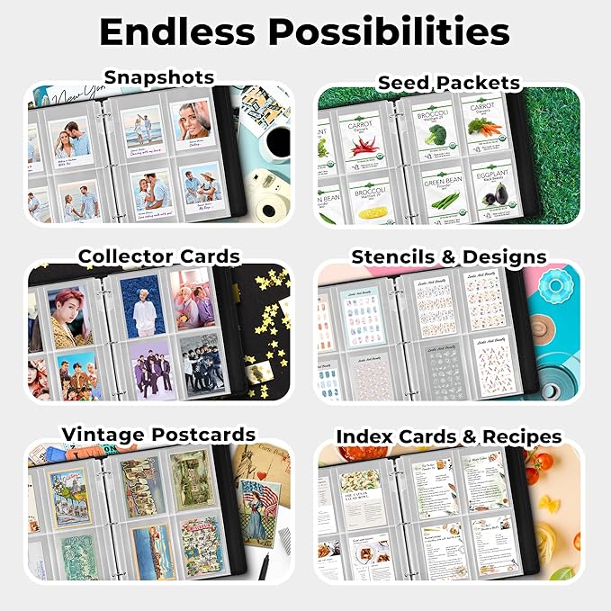 Dunwell Photo Sleeves for 3-Ring Binder, (3.5x5, 25 Pack) for 200 Pictures, Each Photo Page Holds 8 Pictures or 4 Seed Packets, Acid-Free Poly Plastic 3.5 x 5 Album Refill Pages