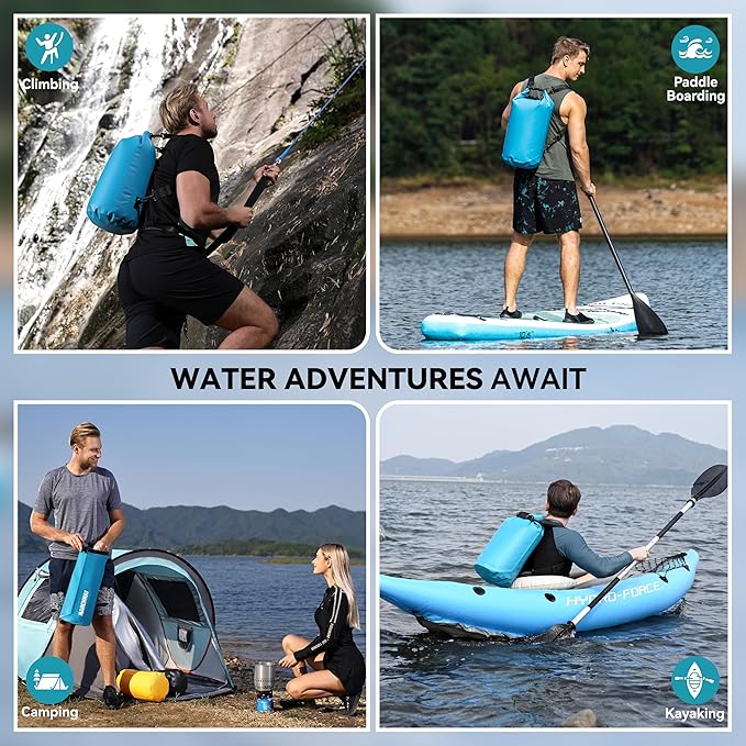 MARCHWAY Floating Waterproof Dry Bag Backpack 5L/10L/20L/30L/40L, Roll Top Sack Keeps Gear Dry for Kayaking, Rafting, Boating, Swimming, Camping, Hiking, Beach, Fishing