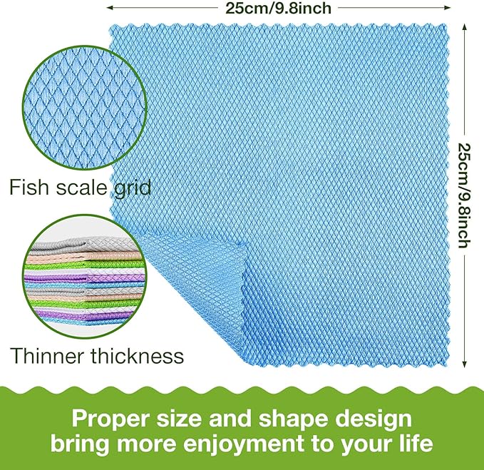 9 Pieces Fish Scale Cloth Microfiber Cleaning Nanoscale Glass Cleaning Cloth Wave Pattern Fish Scale Rag for Washing Windows, Mirrors and More (Basic Colors)