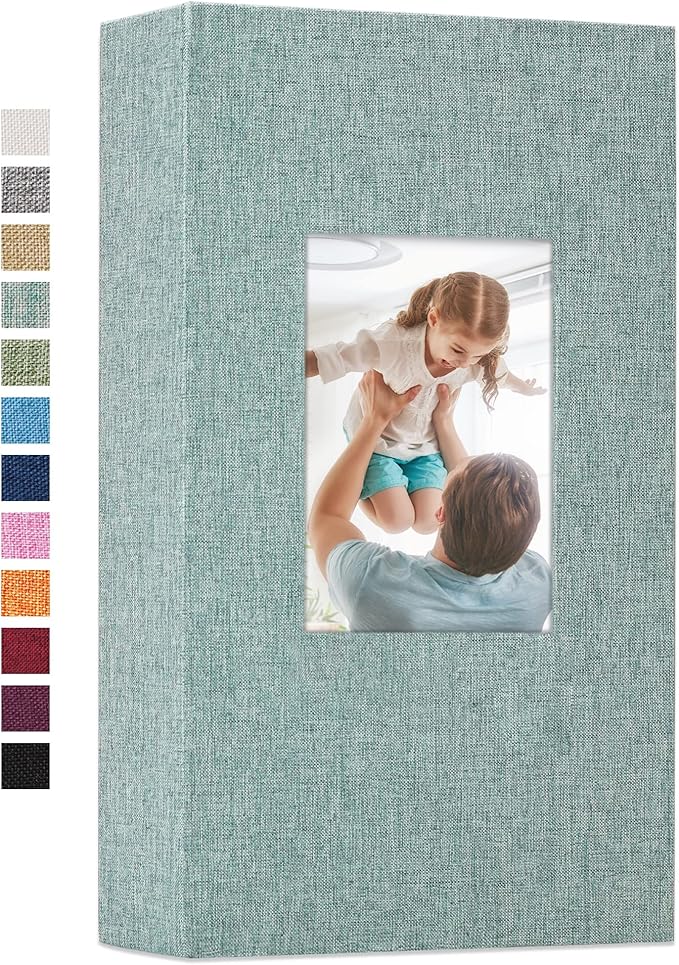 Vienrose Linen Photo Album 300 Pockets for 4x6 Photos Fabric Cover Photo Books Slip-in Picture Albums Wedding Baby Green